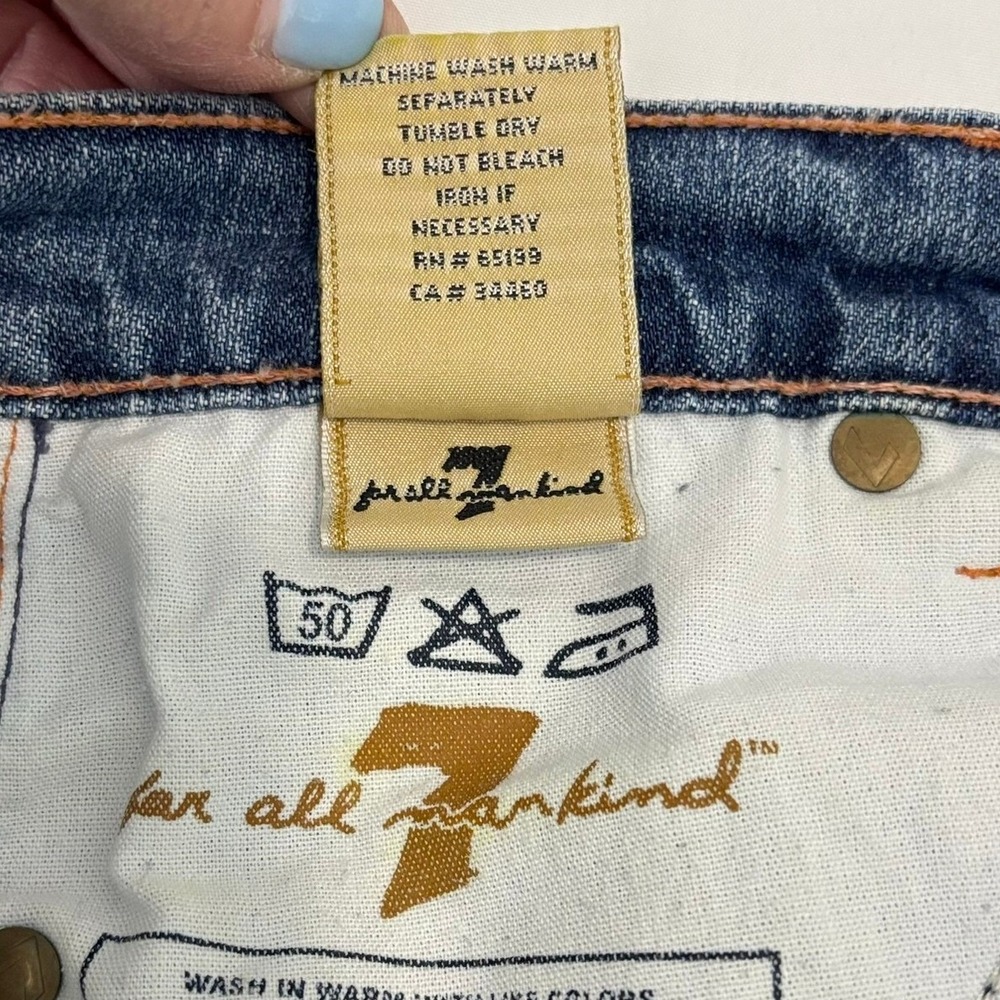 7 For All Mankind Flare Jeans Women 27 Blue Boho Western Casual Distressed Hem - Picture 11 of 11